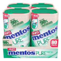 Mentos, Без цукру Чистий Свіжий Жувальна гумка, Спір мінт з екстрактом зеленого чаю, 80 штук, 4 упаковки