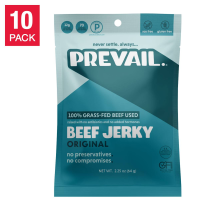 Пакет из 10 пачек говяжьего джерки Prevail Original из травоядного мяса.