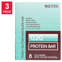 G2G 3-pack Peanut Butter Chocolate Chip Protein Bars 24-count - Палички протеїнові з арахісовим маслом і шматочками шоколаду 3-пакети, 24 штуки.