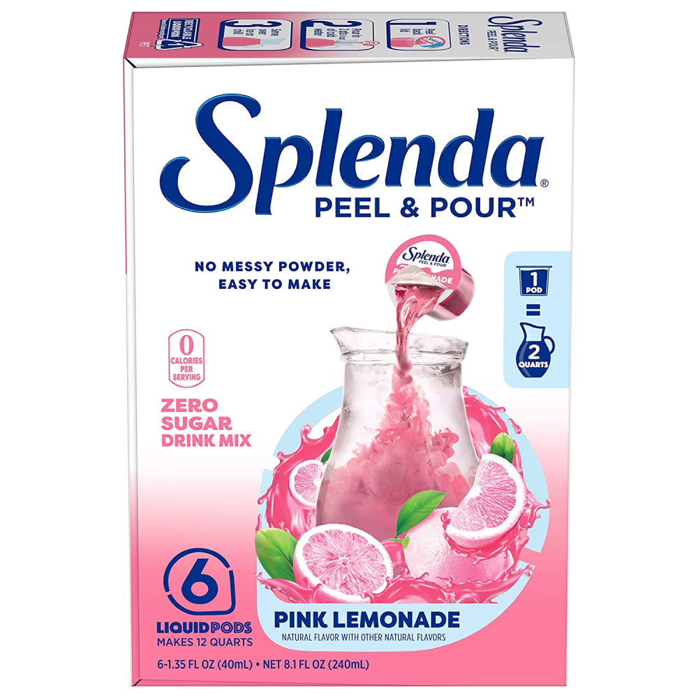 Splenda Peel and Pour Zero Calorie Drink Mix, розовый лимонад, концентрат без сахара с натуральным вкусом
