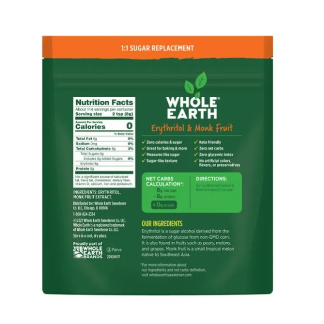 Заменитель сахара эритритол и монк фрут  Whole Earth Sweetener Erythritol & Monk Fruit 908 г США