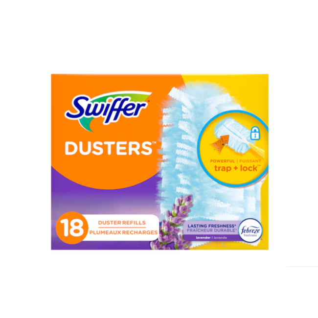 Пылесборники Swiffer Dusters TRAP + LOCK Lavender, набор 18 шт. — удаляют до 95% аллергенов, аромат лаванды США