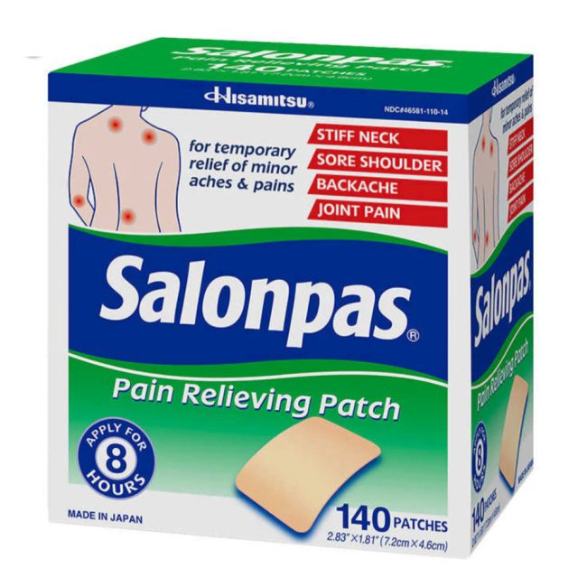 Японські знеболюючі пластирі Salonpas, 140 шт – ефективне полегшення болю в м’язах та суглобах, виробник Hisamitsu (Japan)