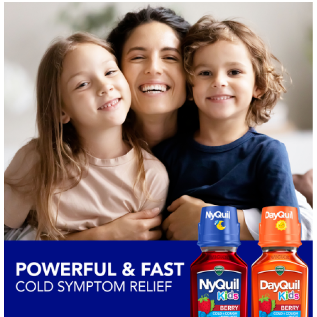 Vicks DayQuil Kids + NyQuil Kids Berry — набор 3 сиропа для детей от кашля и простуды (2 дневных + 1 ночной), 236 мл × 3, США