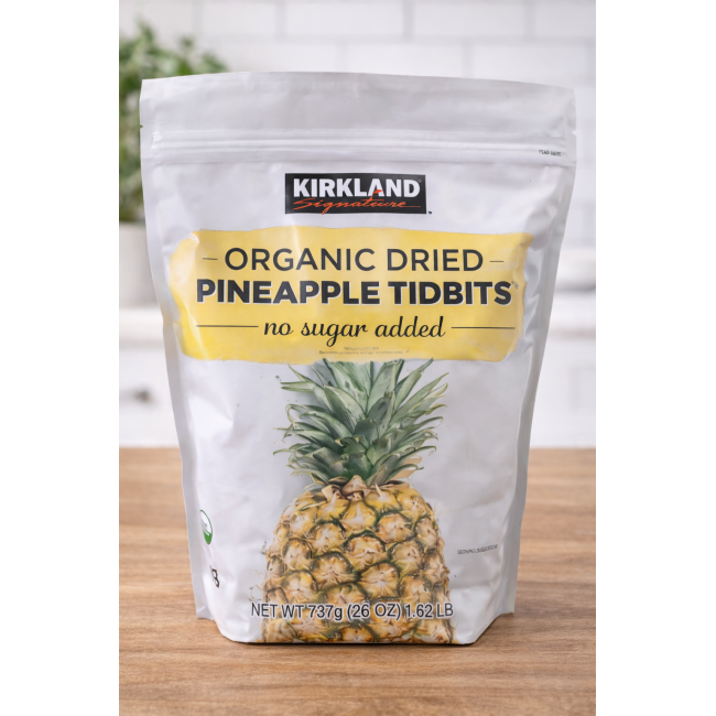 Kirkland Signature Organic Dried Pineapple Tidbits — органический сушёный ананас без сахара, 737 г, привезено из США