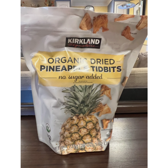 Kirkland Signature Organic Dried Pineapple Tidbits — органический сушёный ананас без сахара, 737 г, привезено из США
