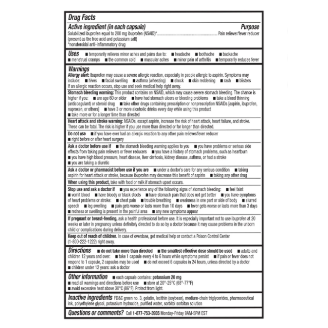 Kirkland мини ибупрофен 200 mg, 500 жидких капсул США