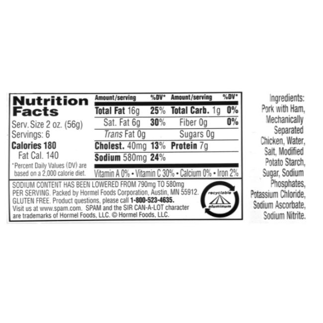 Консервоване м'ясо Spam Less Sodium 340 г (на 25% менше солі) США