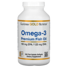 California Gold Nutrition, омега-3, рыбий жир премиального качества, 240 капсул США