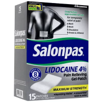 Японский обезболивающий гелевый пластырь Salonpas Lidocaine 4%, 15 шт — мощное локальное снятие боли до 8 часов