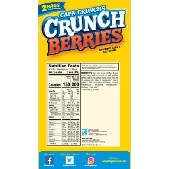 Хлопья Cap'n Crunch's Crunch Berries Cereal (40 oz.)