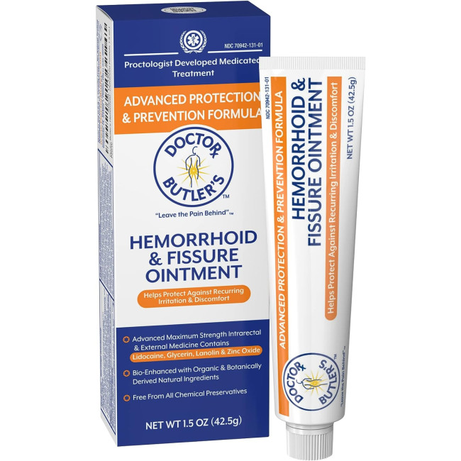 Мазь від геморою  Doctor Butler Advanced Hemorrhoid & Fissure Ointment – Lidocaine Hemorrhoid Treatment and Fissure Treatment Extra Strength Formula 1.5 oz
